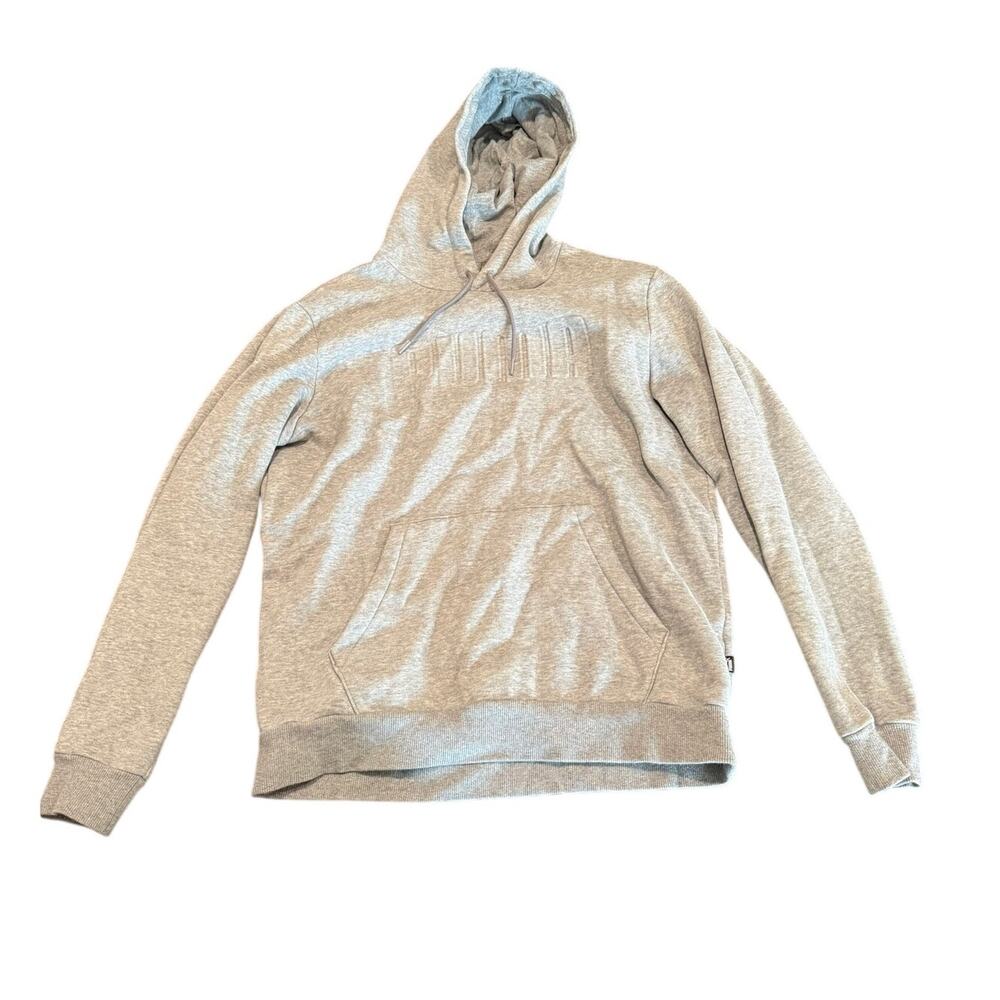 PUMA Men's Gray Embossed Spellout Fleece Pullover Hoodie Size Medium